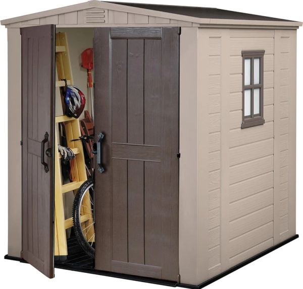 Keter 17197898 Factor Outdoor Garden Storage Shed, Beige, 6 x 6 ft