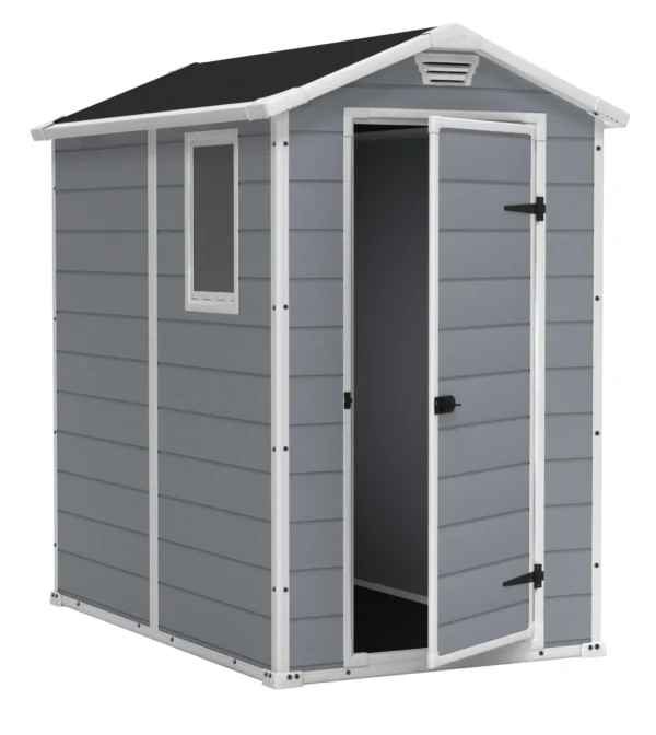 thegardenwood Keter Manor 4 ft. x 6 ft. Durable Resin Outdoor Storage Shed With Heavy Duty Floor and Locking Door, Gray and White - Image 2