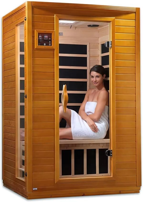 2 Person Low EMF 6 Heating Panel Infrared Therapy Wood Dry Heat Sauna with Bluetooth, MP3 Aux Connection for Home Spa Days (2 Person) - Image 7