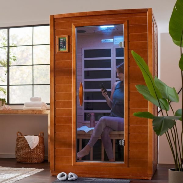 2 Person Low EMF 6 Heating Panel Infrared Therapy Wood Dry Heat Sauna with Bluetooth, MP3 Aux Connection for Home Spa Days (2 Person) - Image 4