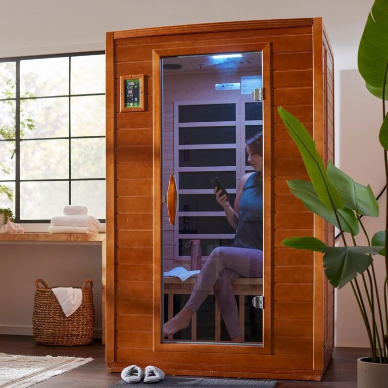 2 Person Low EMF 6 Heating Panel Infrared Therapy Wood Dry Heat Sauna with Bluetooth, MP3 Aux Connection for Home Spa Days (2 Person)