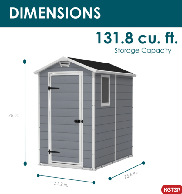 thegardenwood Keter Manor 4 ft. x 6 ft. Durable Resin Outdoor Storage Shed With Heavy Duty Floor and Locking Door, Gray and White - Image 3