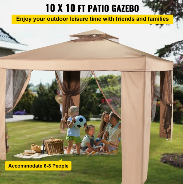 thegardenwood Premium Quality 10x10ft Outdoor Canopy Gazebo - Waterproof, UV Protection, Brown - Large Shade Area - Easy Set Up - Ideal for Outdoor Activities - Image 3