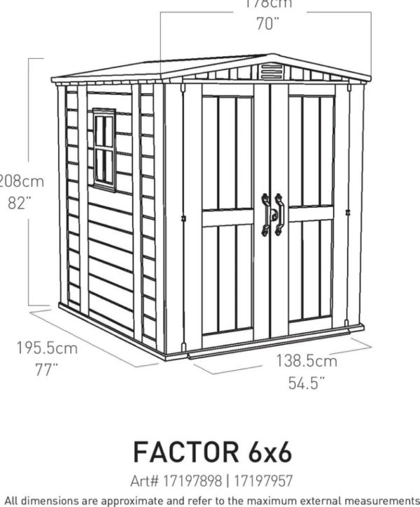 Keter 17197898 Factor Outdoor Garden Storage Shed, Beige, 6 x 6 ft - Image 7